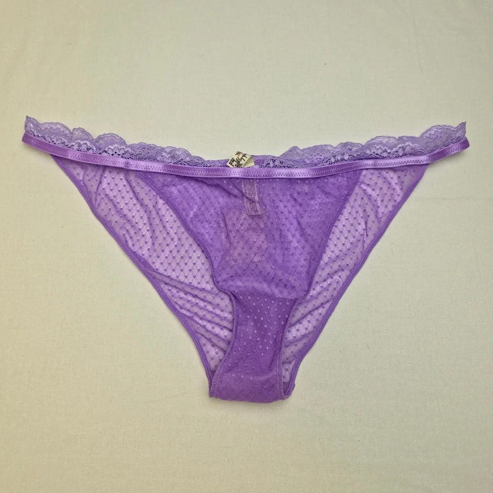Free People Women Sheer Mesh Lace Trim Bikini Panty Violet XL Underwear NWT